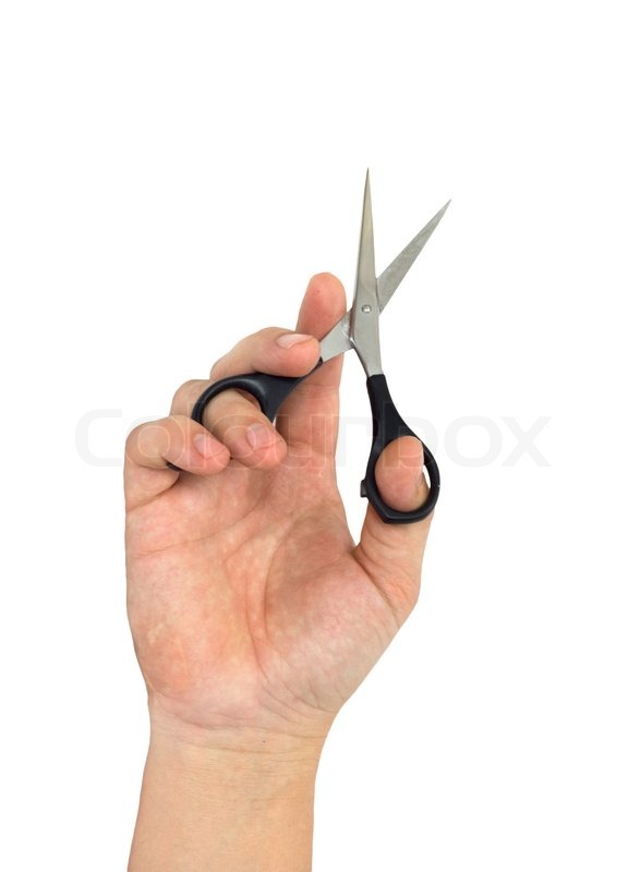 Hand with hair cutting scissors, Stock image Colourbox