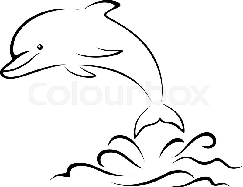 cartoon dolphin jumping over the sea waves black contours pictogram