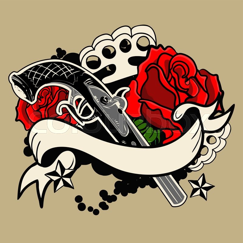Vector Guns Roses Guns and roses tatoo.vector ... | Stock vector | Colourbox