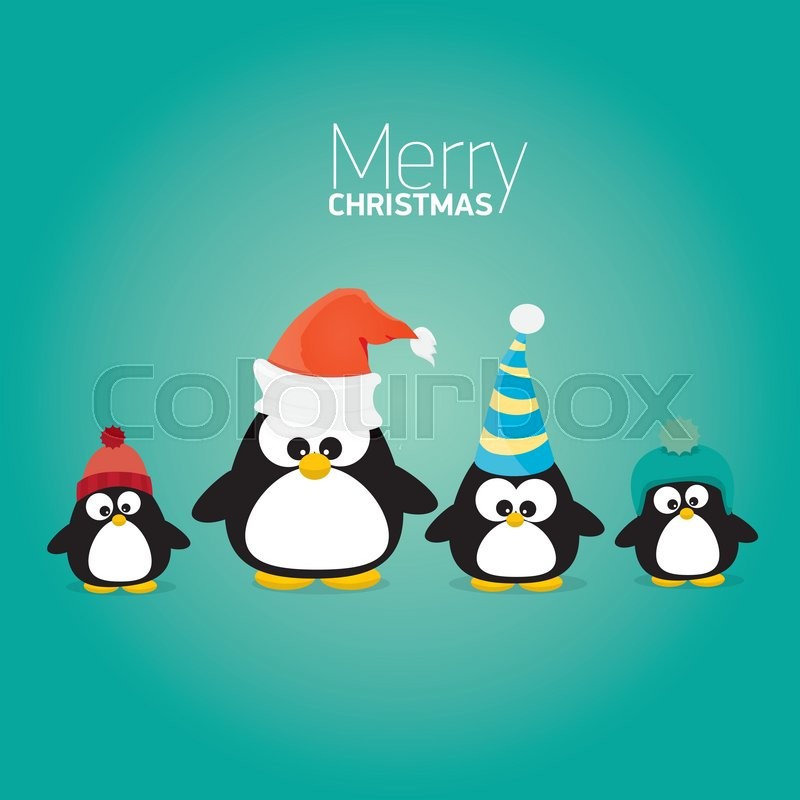 Merry christmas card with penguins | Stock vector | Colourbox