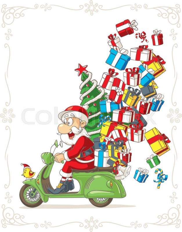 Illustration Of Santa Claus Riding Scooter Delivering Christmas Presents Illustration Of Santa Claus Riding Scooter Delivering Christmas Presents