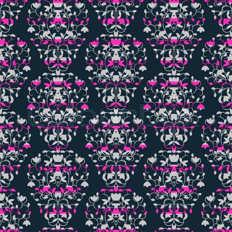 dark blue and pink stripes elegant border in damask modern style