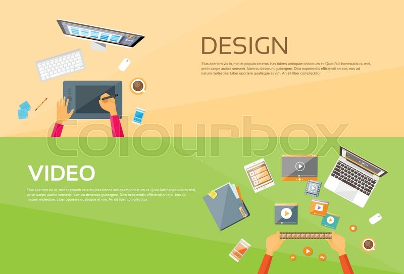 Video Editor Workplace Hands Laptop Stock Vector Colourbox