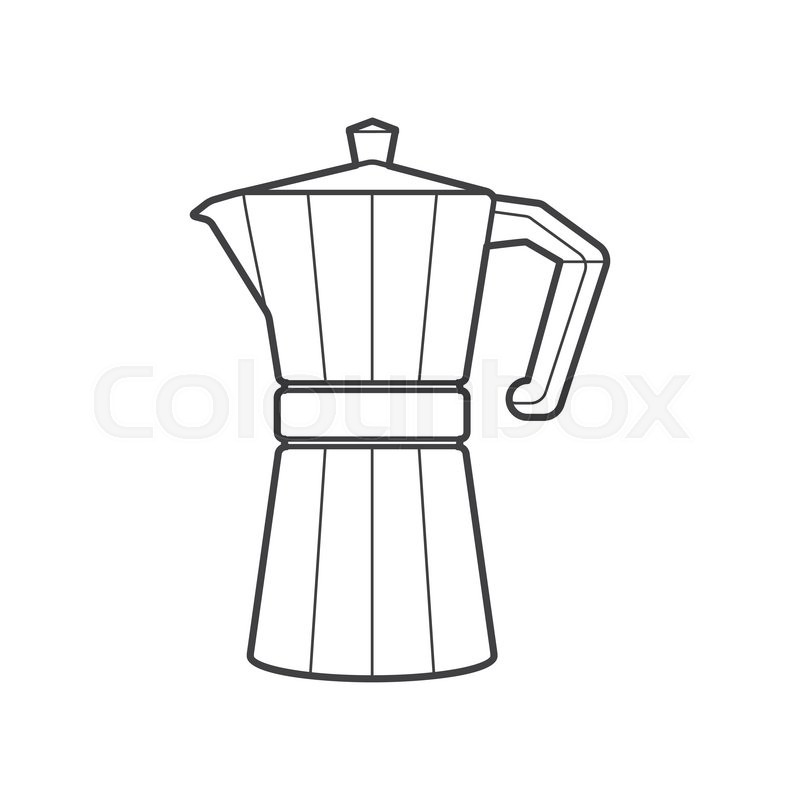 Vector Monochrome Contour Metal Retro Italian Coffee Maker With Cap And Handle Isolated Black Outline Illustration On White Background Vector Monochrome Contour Metal Retro Italian Coffee Maker With Cap And Handle Isolated Black Outline Illustration On White Background