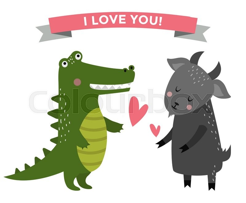 Cute Cartoon Animals Couples Fall In Stock Vector Colourbox
