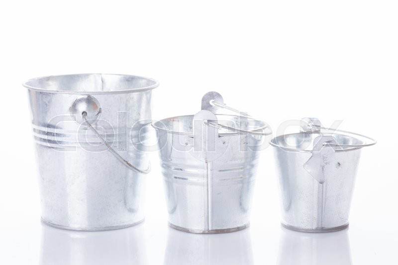Three different in size empty buckets Stock image Colourbox
