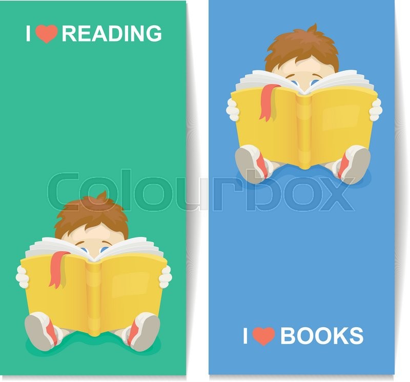 Boy Reading A Book Vertical Banner Stock Vector Colourbox