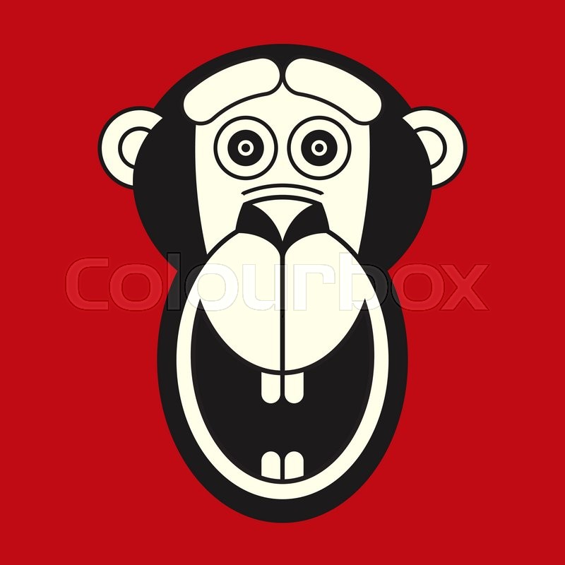 vector red white black monkey face icon flat style logo template