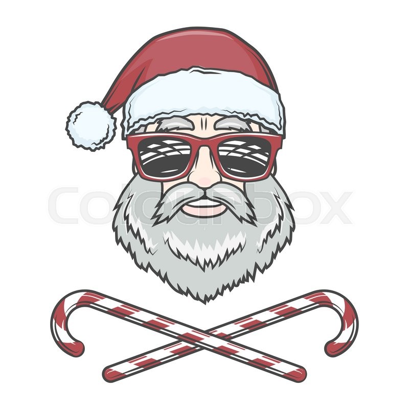 santa claus biker with candy cones and hipster glasses print design chirstmas logo