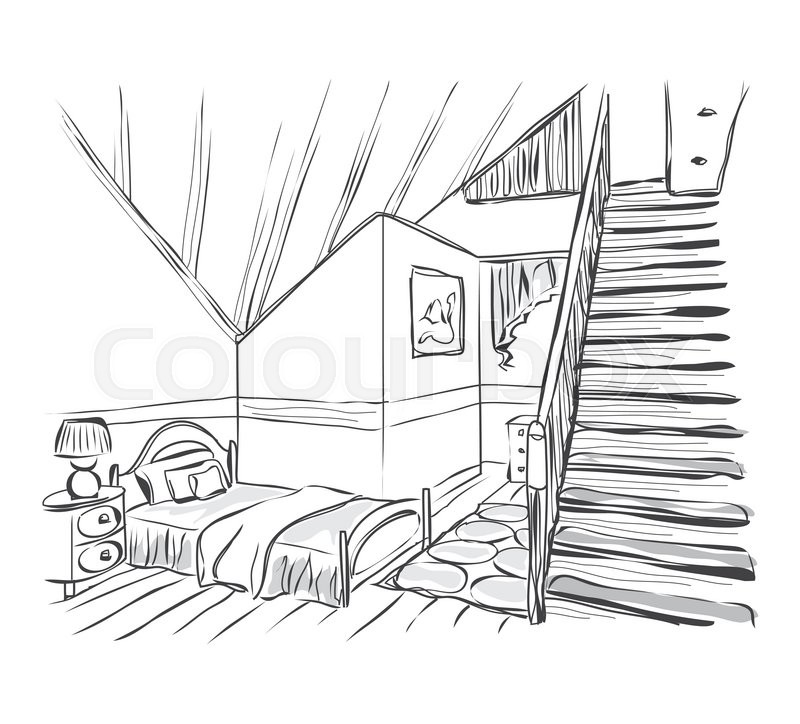 modern interior room sketch with stairs baby room stock vector