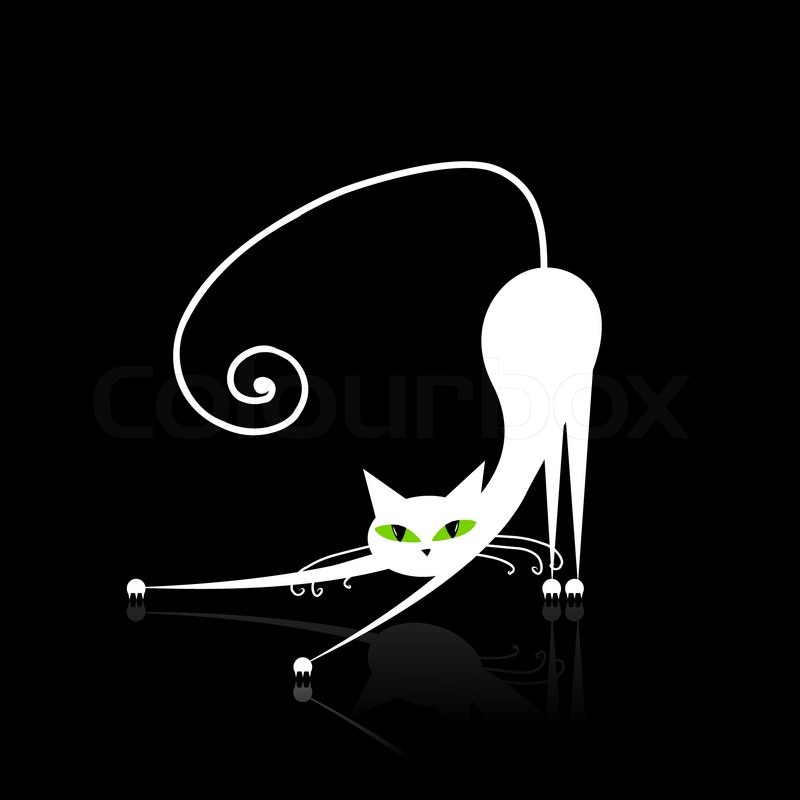 White cat with green eyes on black | Stock Vector | Colourbox