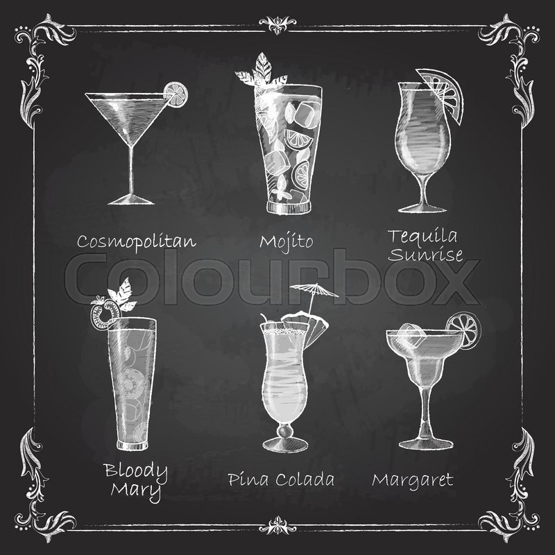 Chalk drawings. cocktail menu Stock vector Colourbox
