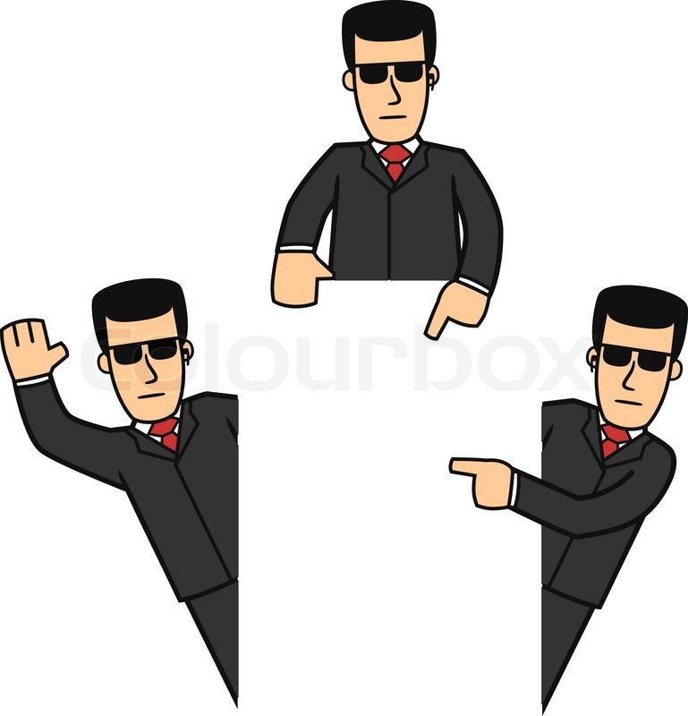 Set of cartoon bodyguard in different poses Stock Vector Colourbox