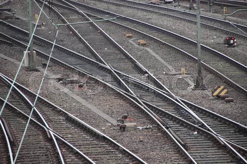 Aerial view of Railroad Tracks Junction Stock image Colourbox