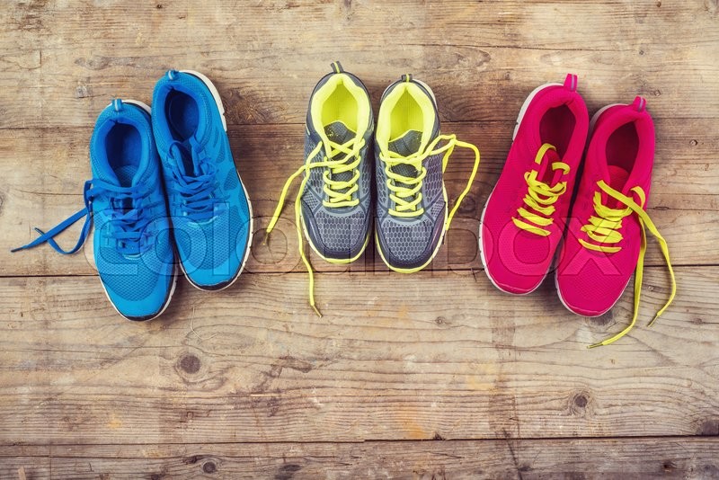 two different color sneakers