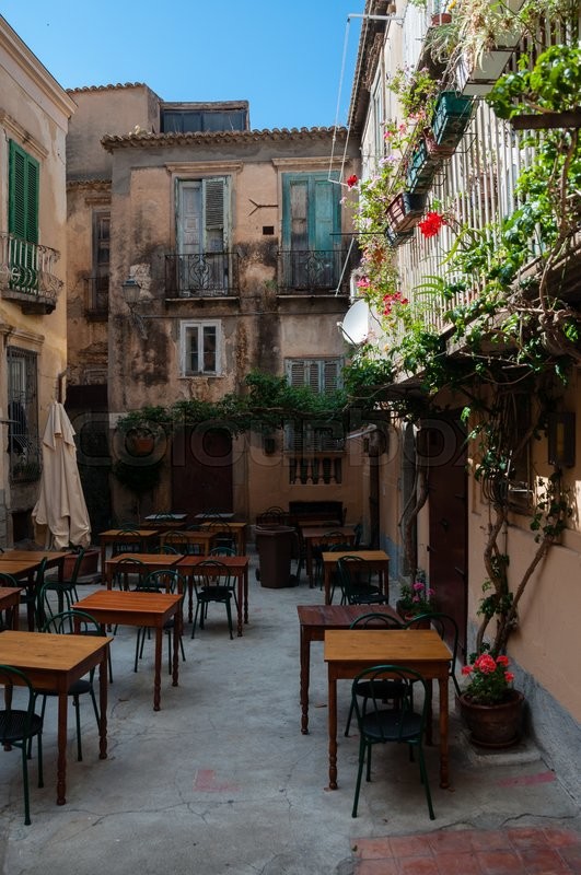 Small cute italian restaurant outside | Stock Photo | Colourbox