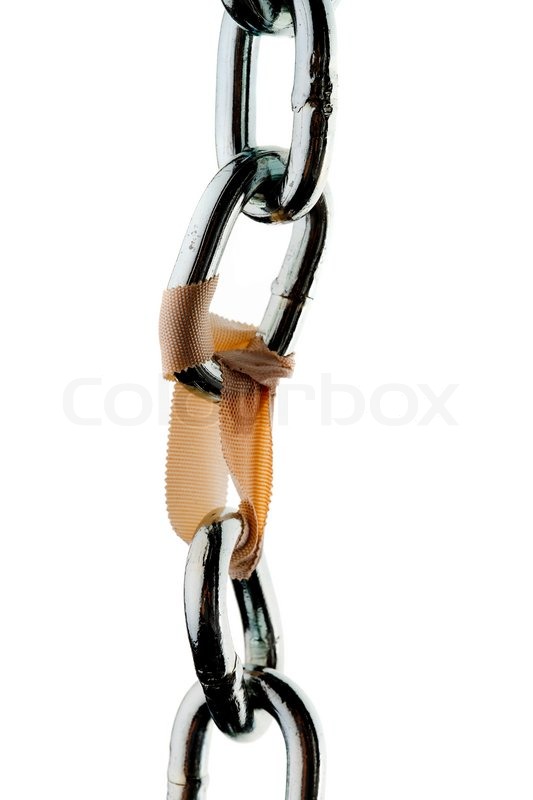 Defective steel chain is held together Stock image Colourbox