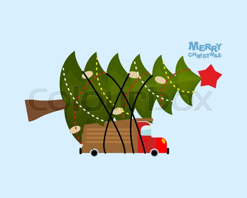 Truck Carries Christmas Tree Car And Stock Vector Colourbox