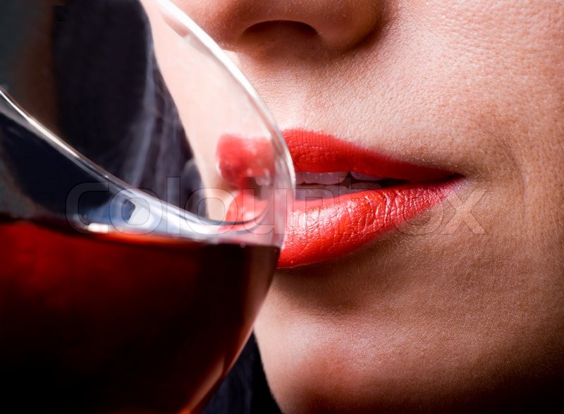 Red Lips And Glass Of Wine Close Up Stock Image Colourbox