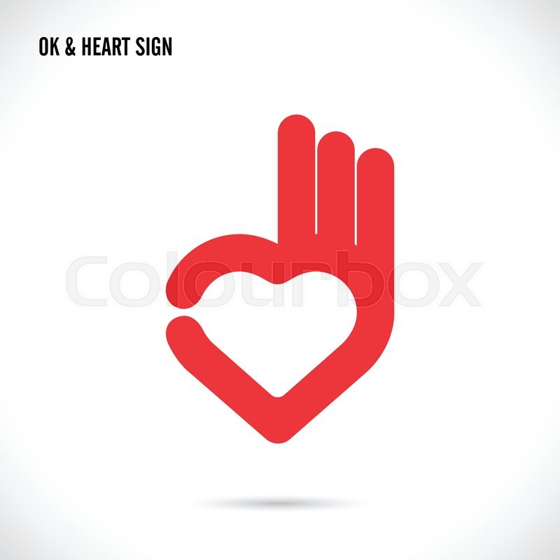 creative hand and heart shape abstract logo design hand ok symbol