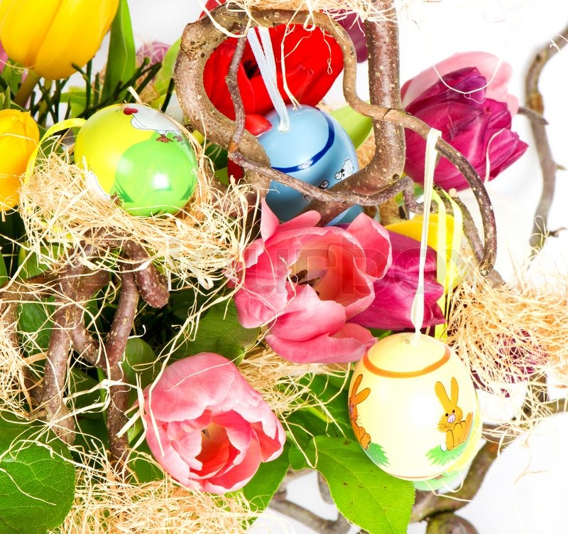 Colorful easter tulip flowers bouquet Stock image Colourbox