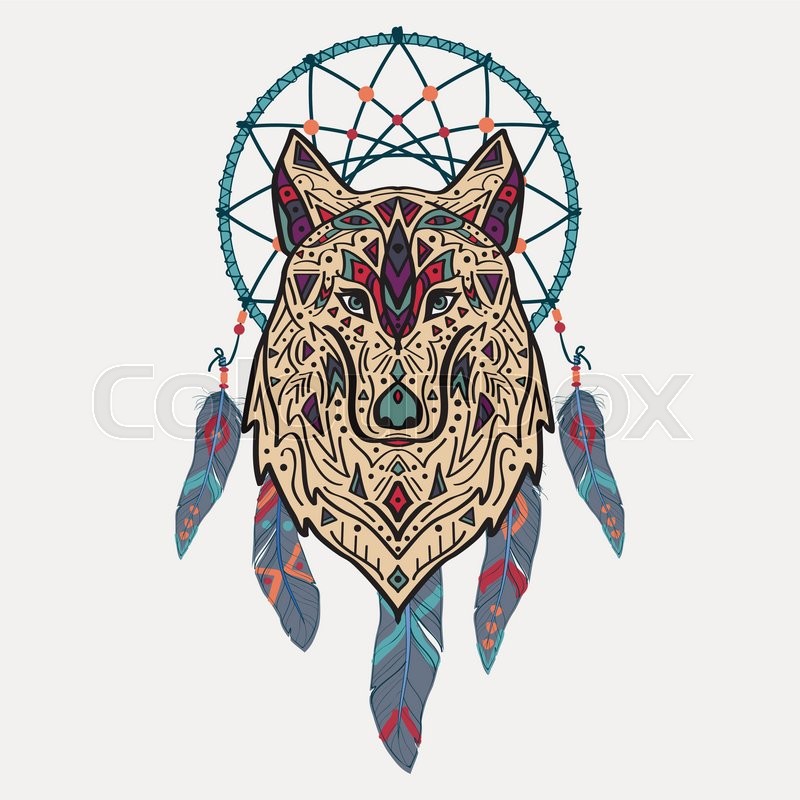 vector colorful illustration of tribal style wolf with ethnic vector colorful illustration of tribal style wolf with ethnic