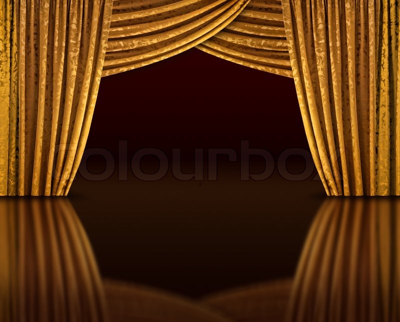 Golden curtains theatre drapers Stock Photo Colourbox