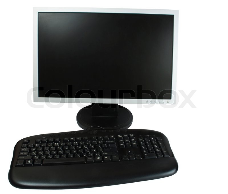 Computer monitor, keyboard on a white Stock image Colourbox