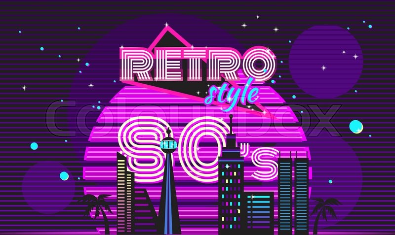 Retro style 80s disco design neon. 80s | Stock Vector | Colourbox