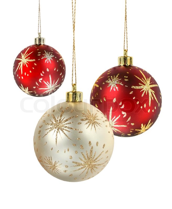 Red and gold matte christmas decoration balls hanging on white ...