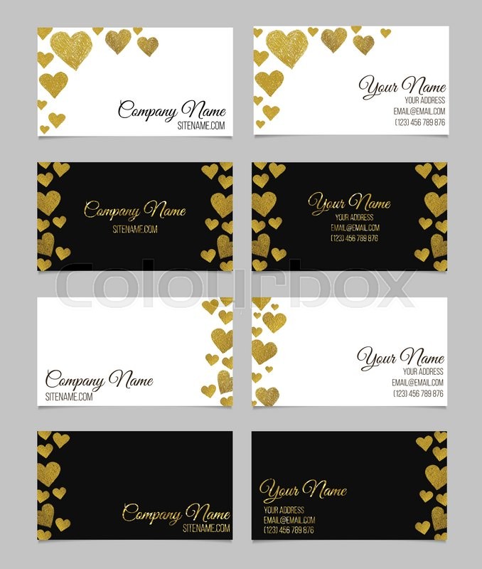 business card template visiting card set with golden foil heart
