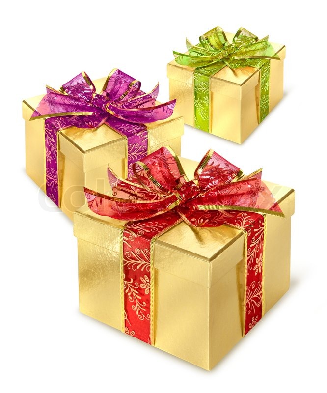 Golden present surprise box with red ... | Stock image | Colourbox