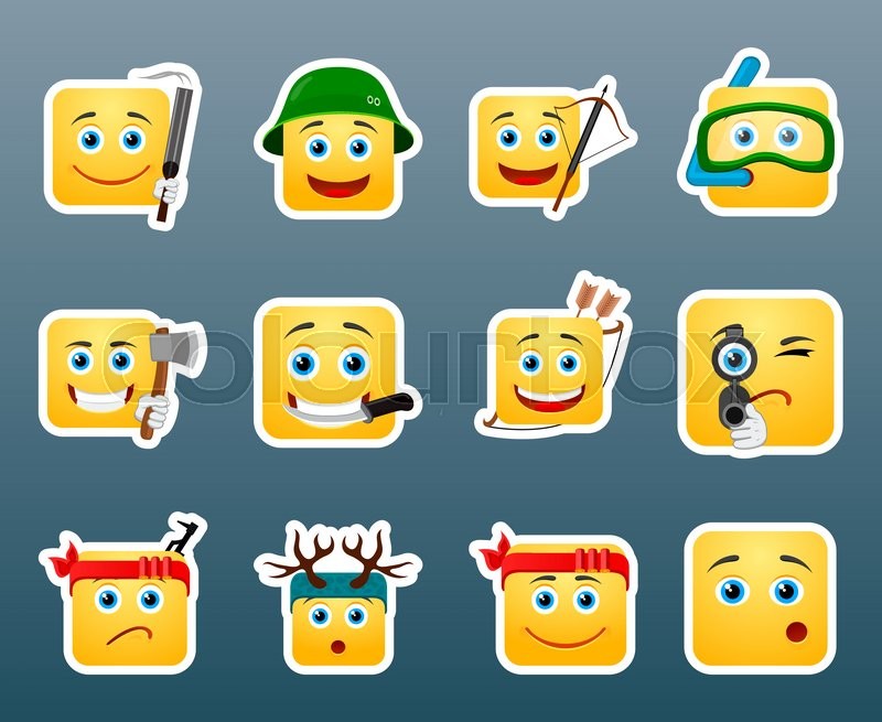 Set of 12 emoticon hunting smile Stock vector Colourbox
