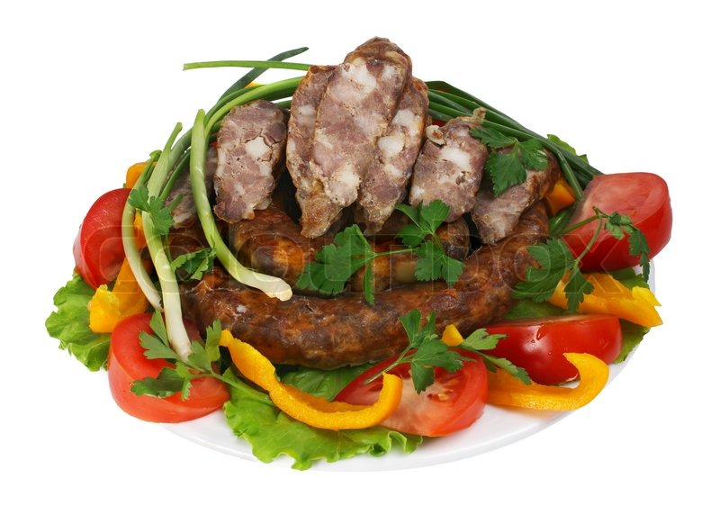 Bratwurst mit Gemüse isoliert auf ... | Stock Bild | Colourbox