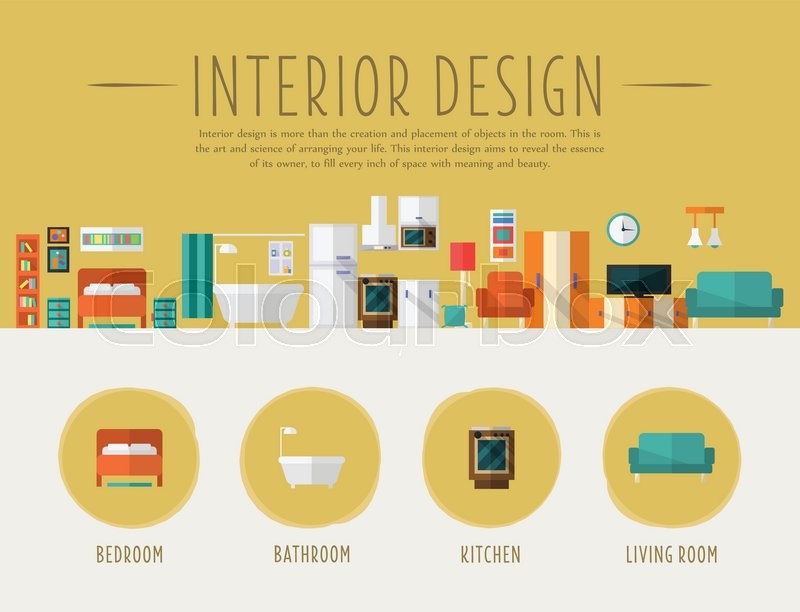 Interior Design. Flat Style Vector Illustration. Design for the web site, first page  Stock 