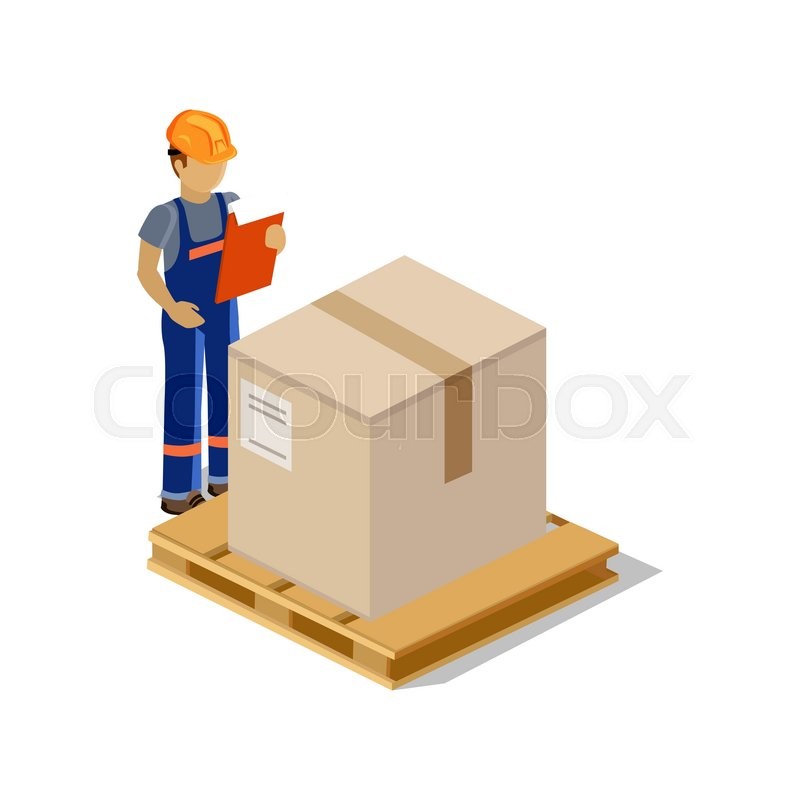 isometric man delivery of goods isolated design 3d delivery man