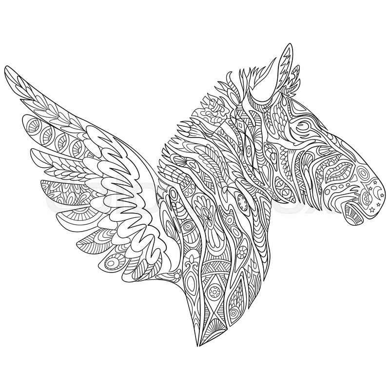 Zentangle stylized cartoon zebra with wings isolated on white Zentangle stylized cartoon zebra with wings isolated on white