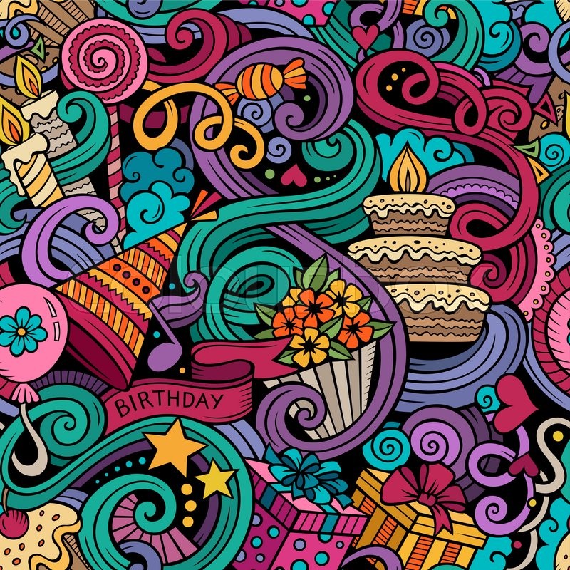 cartoon hand drawn doodles on the subject holidays birthday theme birthday theme background