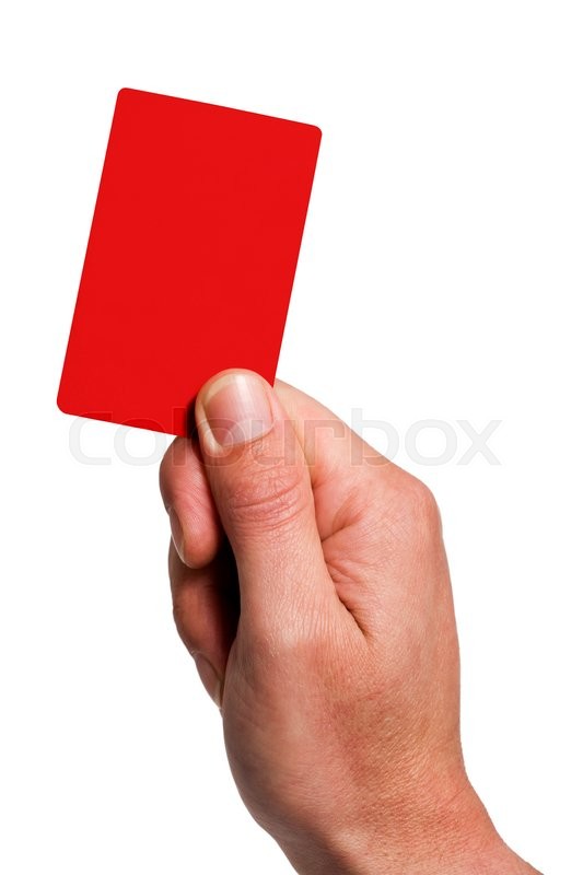 Hand holding red penalty card up, Stock image Colourbox
