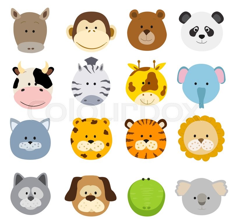 Set Of Cartoon Animals Faces Vector Stock Vector Colourbox