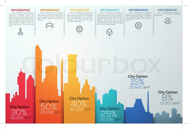 modern infographic option banner with colorful city bar chart