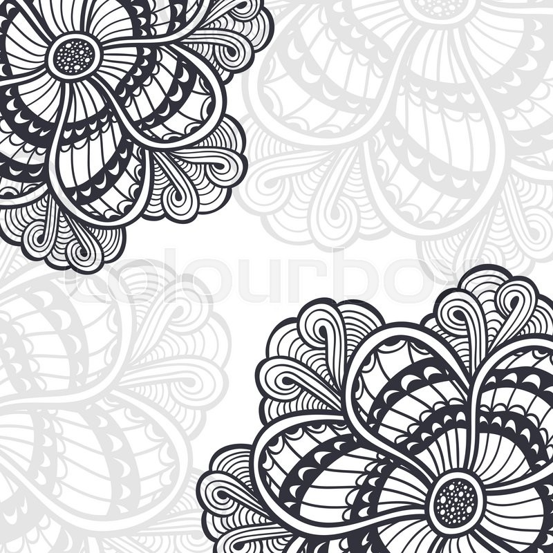 Background With Zen Doodle Or Tangle Flowers Black On White For Coloring Page Relax Book Wallpaper Decorate Package Clothes