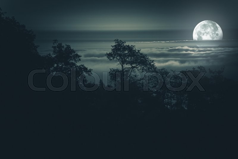 Full Moon Night Moon Light Above Foggy Stock Image Colourbox
