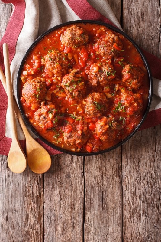 Meatballs with spicy tomato sauce on a Stock image Colourbox