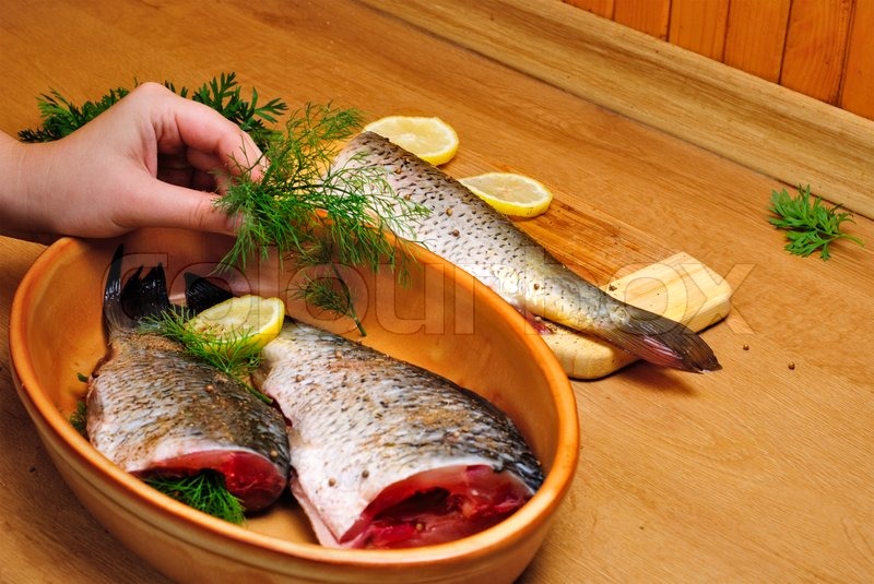 Fish carcass with spices on wooden Stock image Colourbox