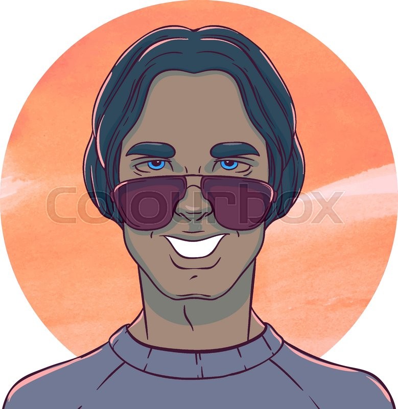 Smiling Man With Long Dark Hair And Stock Vector Colourbox