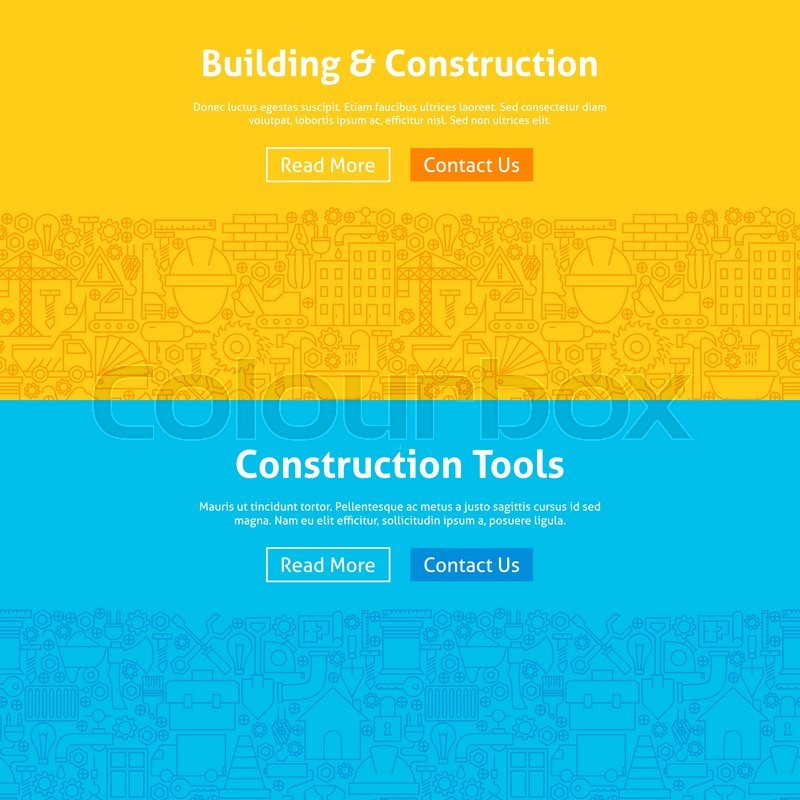 Construction Line Art Web Banners Set Stock Vector Colourbox