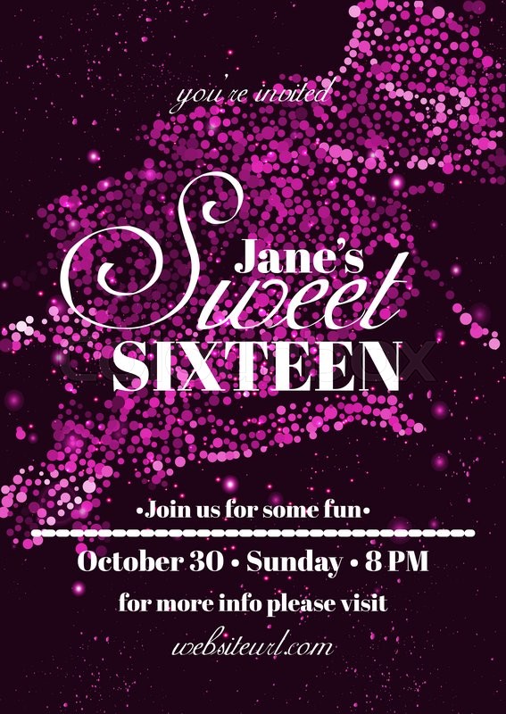 sweet sixteen glitter party invitation flyer template design