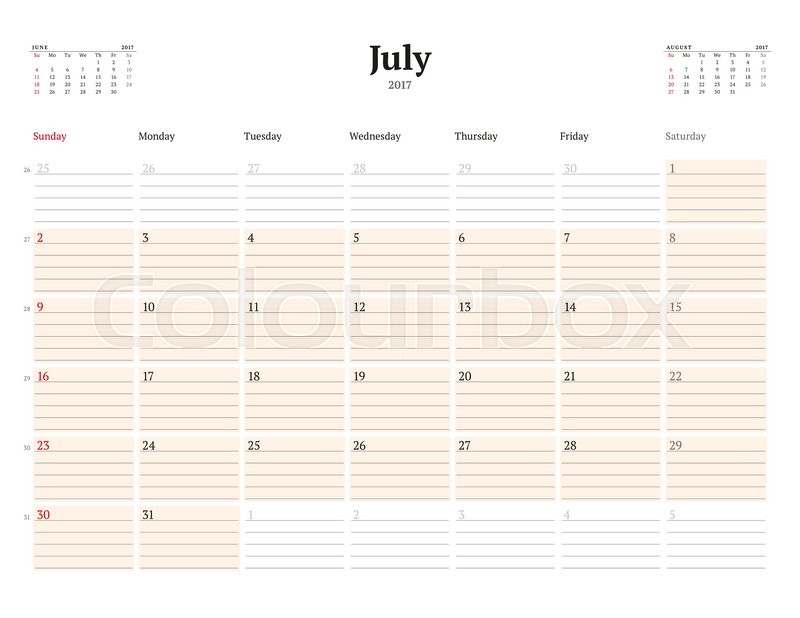 calendar template for 2017 year july business planner template