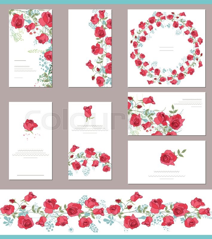 floral spring templates with cute bunches of red roses endless